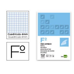 Recambio 100 hojas A4 c/4 mm. sin taladros Liderpapel 12016