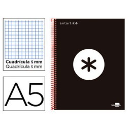 Cuaderno espiral A5 120HJ c/5 negro Antartik Liderpapel 74601