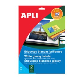 Etiqueta adhesiva inkjet glossy 199,6x289,1 mm. 10HJ Din A-4 Apli 02926